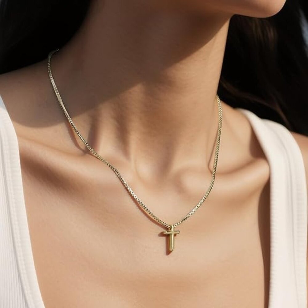 18K Gold Plated Dainty Cross Necklace for Women – Adjustable 16”+2”